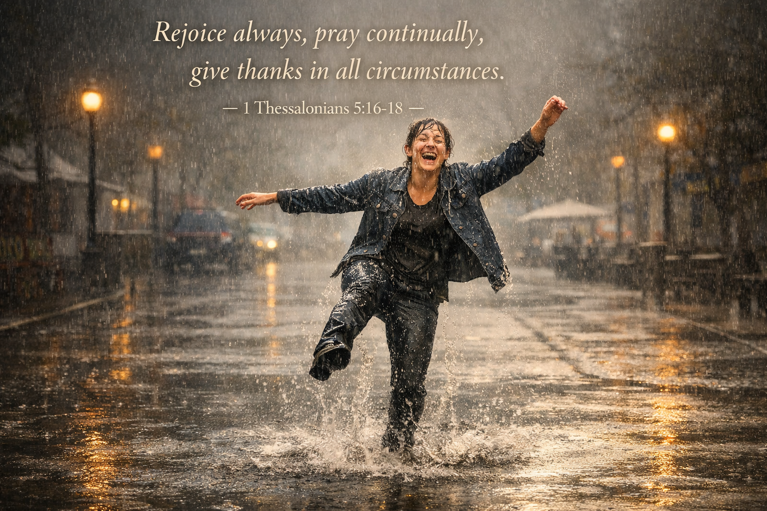 1 Thessalonians 5:16-18 -- Rejoice Always Dancing in Rain Wallpaper